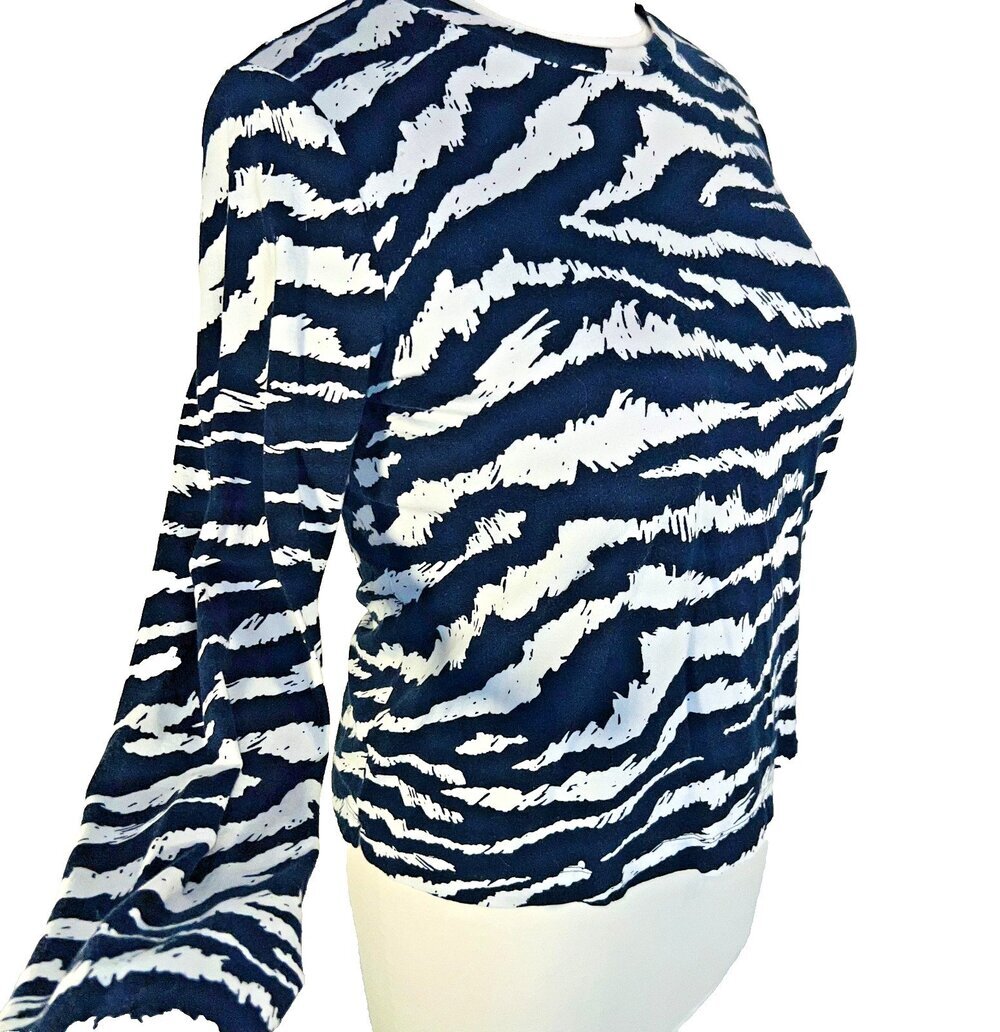 LOFT Shirt Blouse Womens XXL Navy White Abstract Tiger Print Long Sleeve Tee - Picture 3 of 12